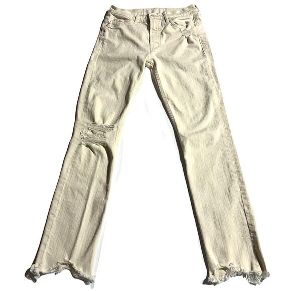 Mother Superior Jeans The Flirt Chew Unnatural Acts Cream Distressed Size 26 - Picture 1 of 12